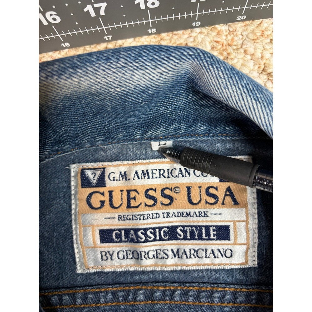 Vintage Guess USA Denim Jacket Georges Marciano Blue Jean Trucker Mens Large L - Picture 3 of 10